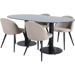 Soikea ruokailuryhmä Venture Home, 180x100cm musta Pillan-pöytä + 4 Velvet-tuolia