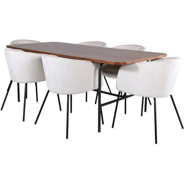 Ruokailuryhmä Venture Home, 200x90cm ruskea Uno-pöytä + 6 Berit-tuolia