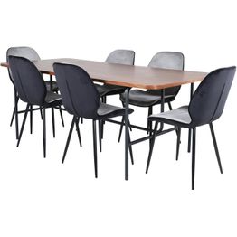 Ruokailuryhmä Venture Home, 200x90cm ruskea Uno-pöytä + 6 harmaata Emma-tuolia