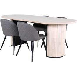 Ruokailuryhmä Venture Home, 200x90cm beige Bianca Oval -pöytä + 4 Velvet Stitches-tuolia