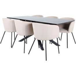 Ruokailuryhmä Venture Home, 180x90cm Piazza-pöytä + 6 beigeä Berit-tuolia