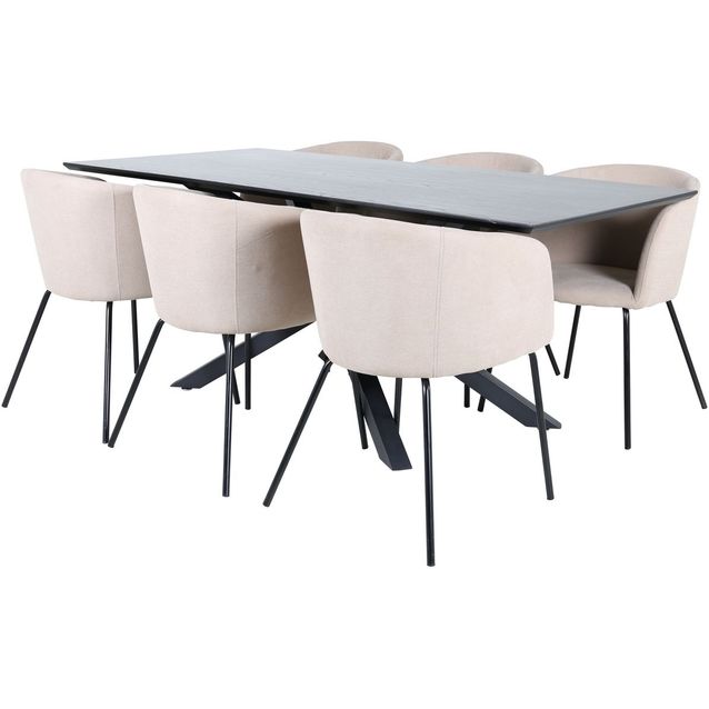 Ruokailuryhmä Venture Home, 180x90cm Piazza-pöytä + 6 beigeä Berit-tuolia