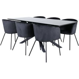 Ruokailuryhmä Venture Home, 180x90cm Piazza-pöytä + 6 Berit-tuolia, sametti