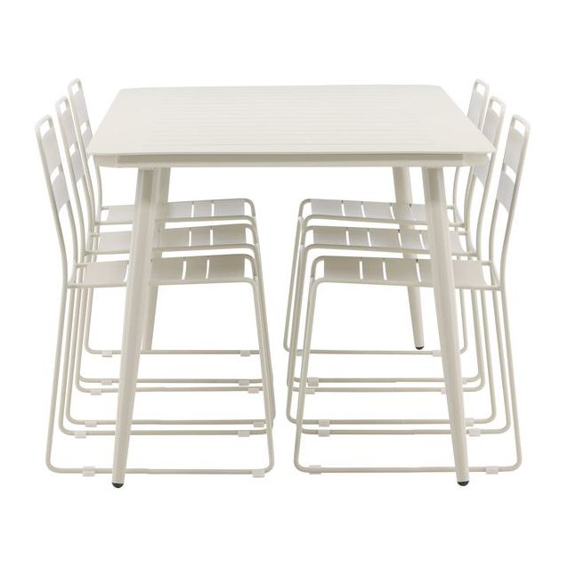 Ruokailuryhmä Venture Home, 200x90cm beige Lina-pöytä + 6 beigeä Lina-tuolia, ilman pehmusteita