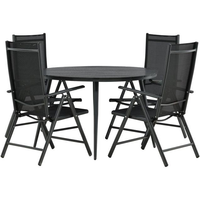 Ruokailuryhmä Venture Home, ø120cm musta Break-pöytä + 4 mustaa Break-säätötuolia