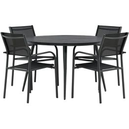 Ruokailuryhmä Venture Home, ø120cm musta Break-pöytä + 4 mustaa, pinottavaa Santorini-tuolia