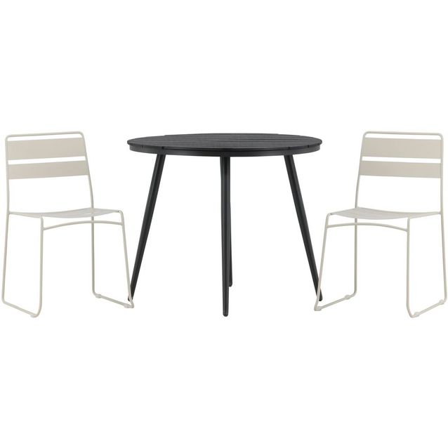 Parvekeryhmä Venture Home, ø90cm, musta Break-pöytä + 2 beigeä Lina-tuolia