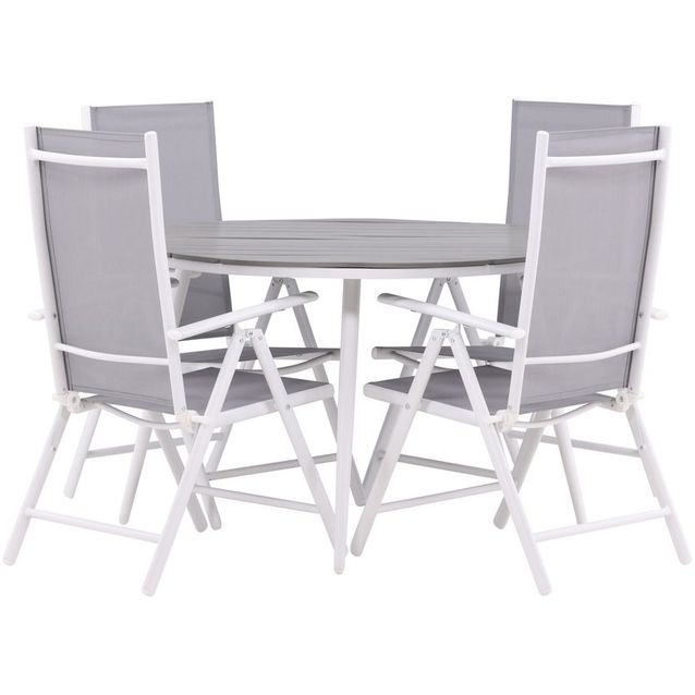 Ruokailuryhmä Venture Home, ø120cm harmaa/valkoinen Break-pöytä + 4 harmaa/valkoista Break-säätötuolia