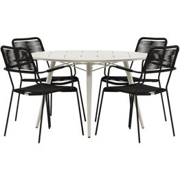 Ruokailuryhmä Venture Home, ø120cm, beige Lina-pöytä + 4 mustaa Lindos-tuolia, käsinojilla