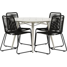 Ruokailuryhmä Venture Home, ø120cm, beige Lina-pöytä + 4 pinottavaa Lindos-tuolia