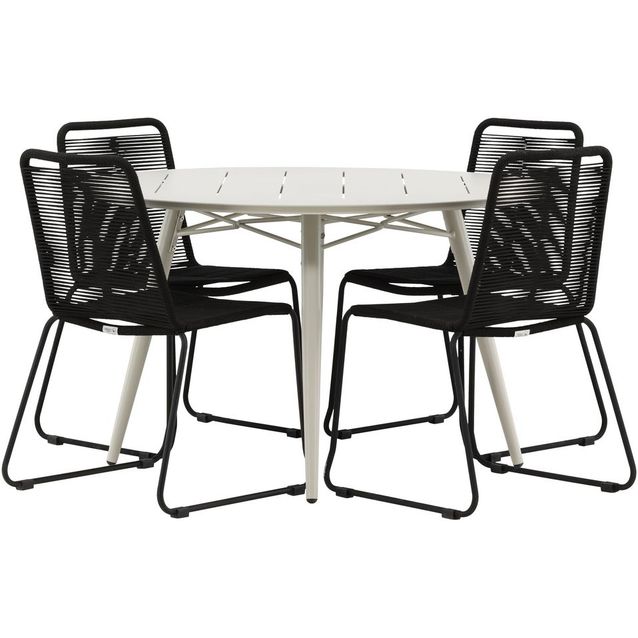 Ruokailuryhmä Venture Home, ø120cm, beige Lina-pöytä + 4 pinottavaa Lindos-tuolia