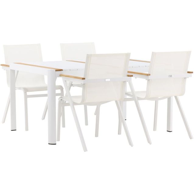 Ruokailuryhmä Venture Home, 150x100cm valkoinen/tiikki Togo-pöytä + 4 valkoinen/tiikki Mexico-tuolia