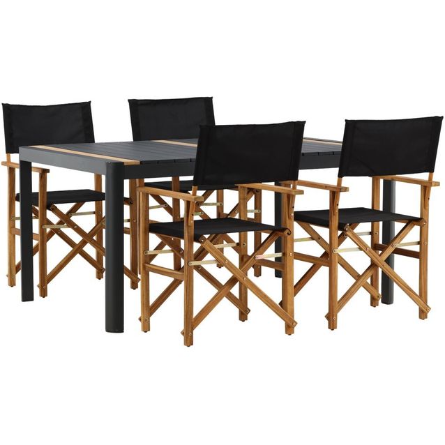 Ruokailuryhmä Venture Home, 150x100cm musta/tiikki Togo-pöytä + 4 mustaa Marion-tuolia