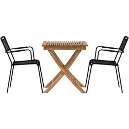 Parvekeryhmä Venture Home, 70x70cm Ghana-taittopöytä + 2 mustaa Lindos-tuolia, käsinojilla