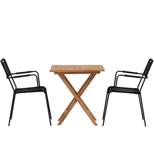 Parvekeryhmä Venture Home, 70x70cm Kenya-pöytä + 2 mustaa Lindos-tuolia, käsinojilla