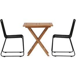 Parvekeryhmä Venture Home, 70x70cm Kenya-pöytä + 2 mustaa, pinottavaa Lindos-tuolia