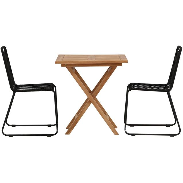 Parvekeryhmä Venture Home, 70x70cm Kenya-pöytä + 2 mustaa, pinottavaa Lindos-tuolia