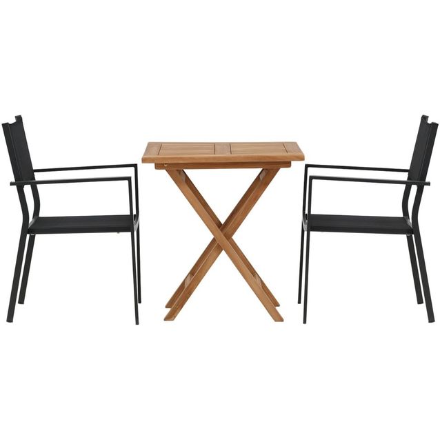 Parvekeryhmä Venture Home, 70x70cm Kenya-pöytä + 2 mustaa, pinottavaa Copacabana-tuolia