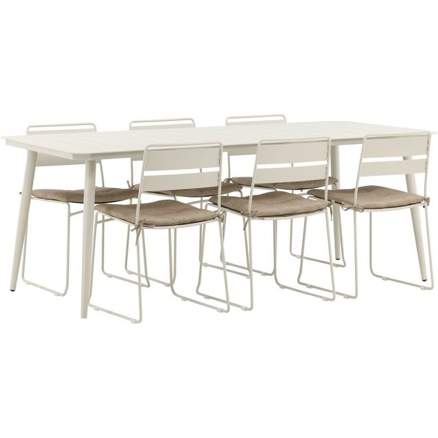 Ruokailuryhmä Venture Home, 200x90cm beige Lina-pöytä + 6 beigeä Lina-tuolia, istuinpehmusteilla