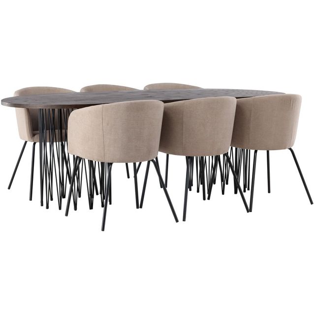 Ruokailuryhmä Venture Home, 220x100cm ruskea Stone Oval -pöytä + 6 beigeä Berit-tuolia