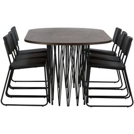 Ruokailuryhmä Venture Home, 220x100cm ruskea Stone Oval -pöytä + 6 mustaa Kenth-tuolia, keinonahka