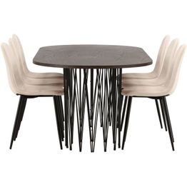 Ruokailuryhmä Venture Home, 220x100cm ruskea Stone Oval -pöytä + 6 Polar-tuolia, sametti