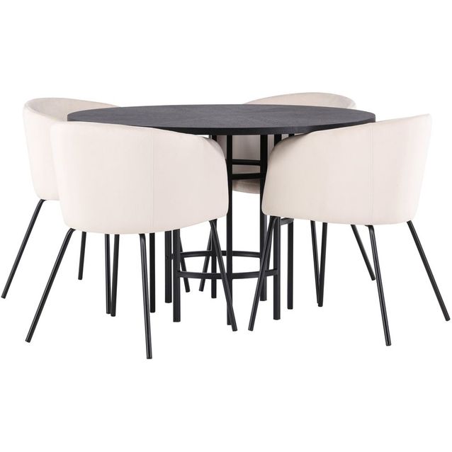 Ruokailuryhmä Venture Home, ⌀115cm Copenhagen-pöytä + 4 beigeä Berit-tuolia, sametti