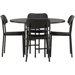 Ruokailuryhmä Venture Home, ⌀115cm Copenhagen-pöytä + 4 mustaa Polly-tuolia
