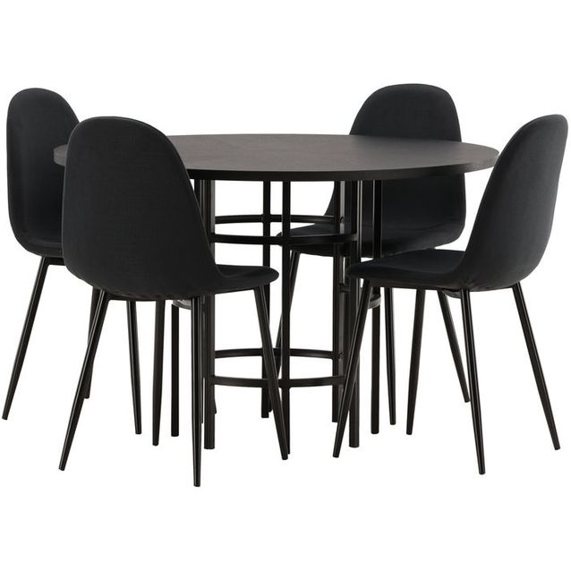 Ruokailuryhmä Venture Home, ⌀115cm Copenhagen-pöytä + 4 mustaa Polar-tuolia