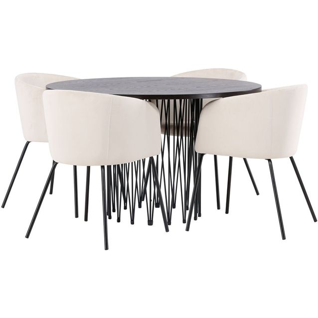 Ruokailuryhmä Venture Home, ruskea Stone-pöytä + 4 beigeä Berit-tuolia, sametti