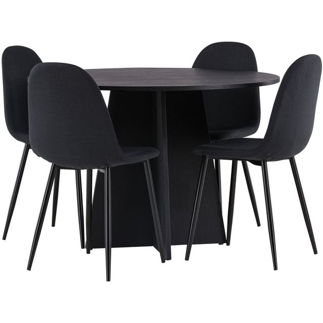 Ruokailuryhmä Venture Home, ⌀110cm musta Bootcut-pöytä + 4 mustaa Polar-tuolia