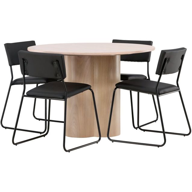 Ruokailuryhmä Venture Home, Olivia-pöytä + 4 mustaa Kenth-tuolia, keinonahka