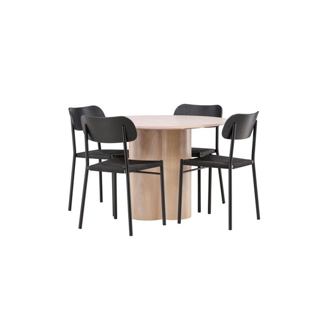 Ruokailuryhmä Venture Home, Olivia-pöytä + 4 mustaa Polly-tuolia