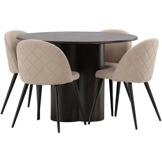 Ruokailuryhmä Venture Home, ruskea Olivia-pöytä + 4 beigeä Velvet Stitches -tuolia