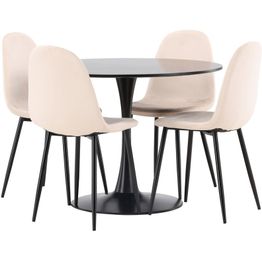 Ruokailuryhmä Venture Home, ⌀100cm musta Glade-pöytä + 4 Polar-tuolia, sametti