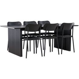 Ruokailuryhmä Venture Home, 200x100cm musta Vail-pöytä + 6 mustaa Polly-tuolia