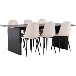 Ruokailuryhmä Venture Home, 200x100cm musta Vail-pöytä + 6 Polar-tuolia, sametti