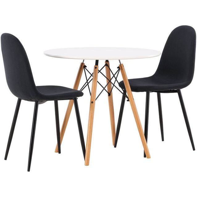 Ruokailuryhmä Venture Home, pyöreä Danburi-pöytä + 2 mustaa Polar-tuolia