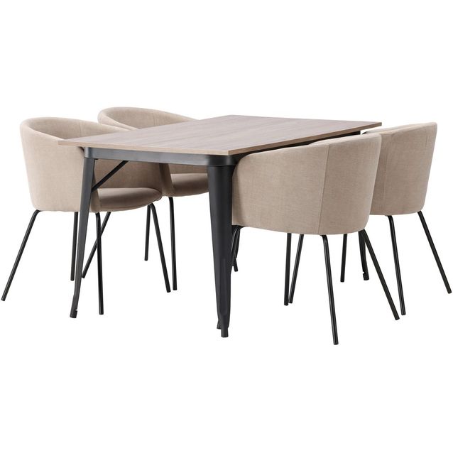 Ruokailuryhmä Venture Home, 140x80cm ruskea Tempe-pöytä + 4 beigeä Berit-tuolia