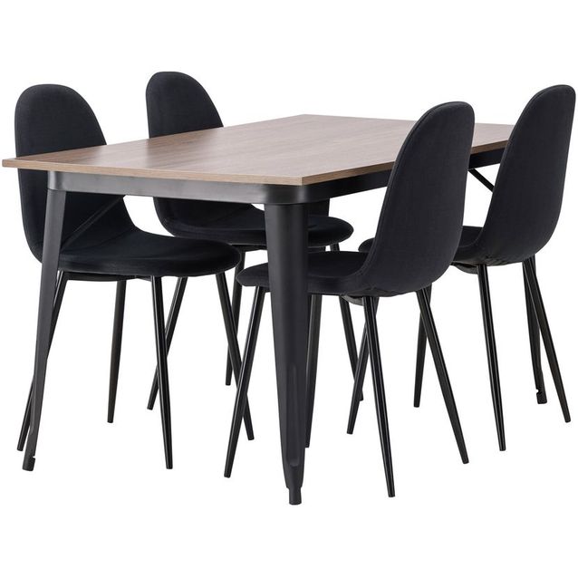 Ruokailuryhmä Venture Home, 140x80cm ruskea Tempe-pöytä + 4 mustaa Polar-tuolia