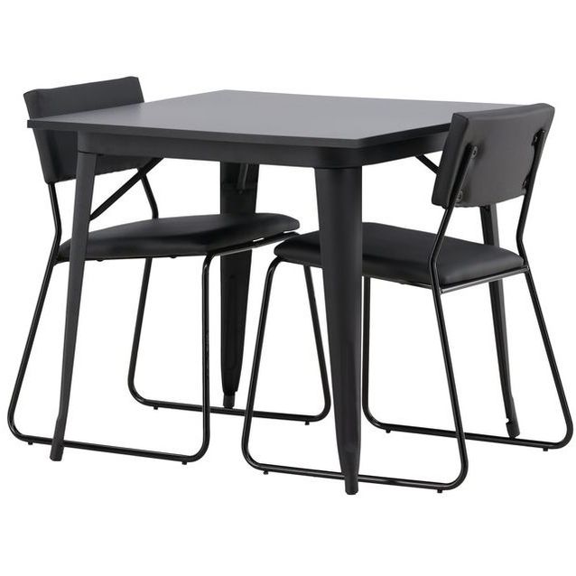 Ruokailuryhmä Venture Home, 80x80cm musta Tempe-pöytä + 2 mustaa Kenth-tuolia