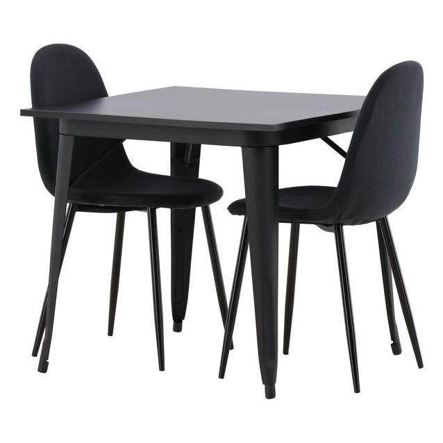 Ruokailuryhmä Venture Home, 80x80cm musta Tempe-pöytä + 2 mustaa Polar -tuolia