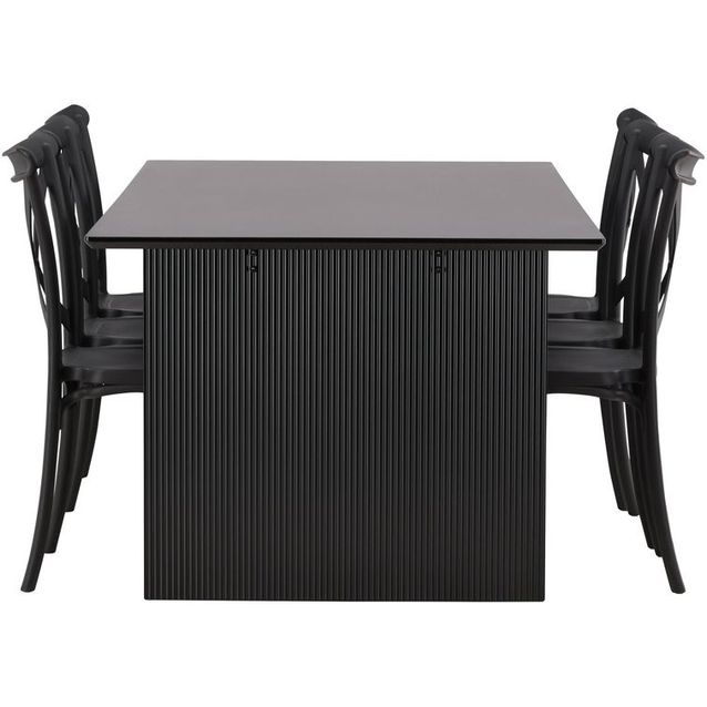 Ruokailuryhmä Venture Home, 200x100cm musta Vail-pöytä + 6 mustaa Crosett-tuolia
