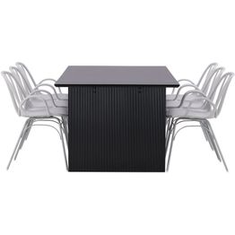 Ruokailuryhmä Venture Home, 200x100cm musta Vail-pöytä + 6 Dyrön-tuolia