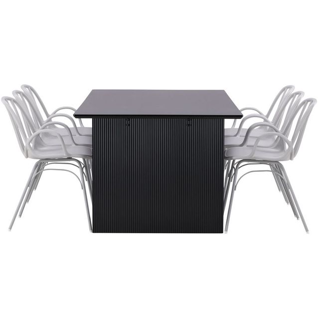 Ruokailuryhmä Venture Home, 200x100cm musta Vail-pöytä + 6 Dyrön-tuolia