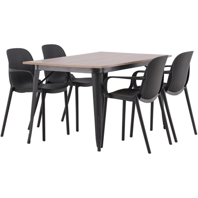 Ruokailuryhmä Venture Home, 140x80cm ruskea Tempe-pöytä + 4 mustaa Baltimore-tuolia