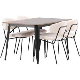 Ruokailuryhmä Venture Home, 140x80cm ruskea Tempe-pöytä + 4 valkoista Chico-tuolia