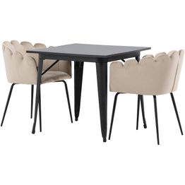 Ruokailuryhmä Venture Home, 80x80cm musta Tempe-pöytä + 2 beigeä Limhamn-tuolia