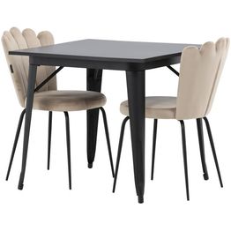 Ruokailuryhmä Venture Home, 80x80cm musta Tempe-pöytä + 2 beigeä Limhamn Light -tuolia