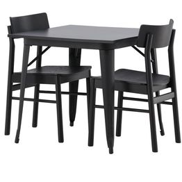 Ruokailuryhmä Venture Home, 80x80cm musta Tempe-pöytä + 2 mustaa Montros-tuolia